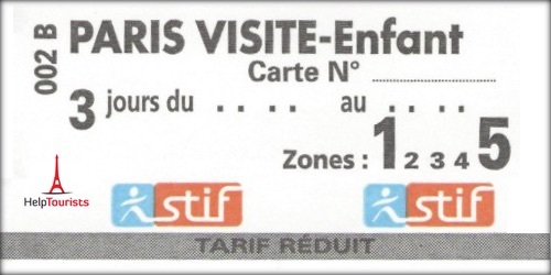Paris Visite Pass 3 Tage Zone 1-5 für Kinder bis 11 Jahre (ID-1044)