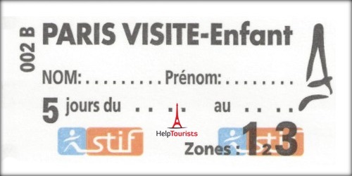 Paris Visite Pass 5 Tage Zone 1-3 für Kinder bis 11 Jahre (ID-1046)